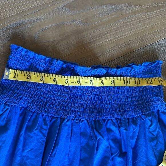 HT360 COLLECTIVE Smocked Waist Tiered Cotton Miniskirt In Cobalt Blue - Picture 9 of 9